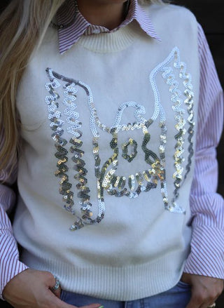 Ivory Sweater Vest with Sequin Eagle - Boutique Bella BellaTops