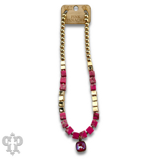 Fuchsia square bead necklace, Austrian crystal - LC
