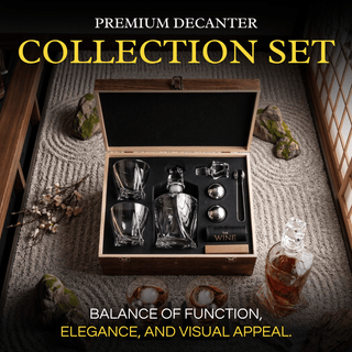 Japanese Crystal Whiskey Decanter Set In Wooden Storage Box Premium Barware Gift - Boutique Bella Bella