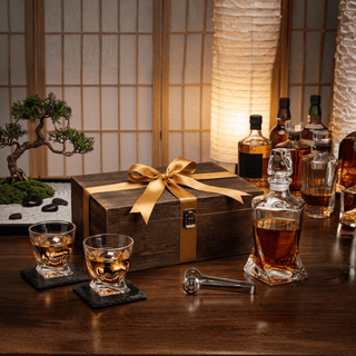 Japanese Crystal Whiskey Decanter Set In Wooden Storage Box Premium Barware Gift - Boutique Bella Bella