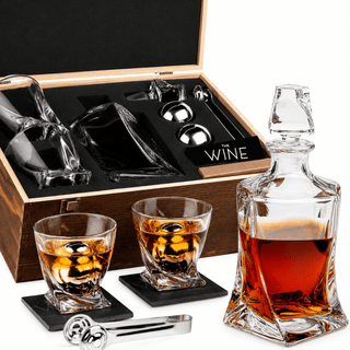 Japanese Crystal Whiskey Decanter Set In Wooden Storage Box Premium Barware Gift - Boutique Bella Bella