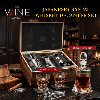 Japanese Crystal Whiskey Decanter Set In Wooden Storage Box Premium Barware Gift - Boutique Bella Bella