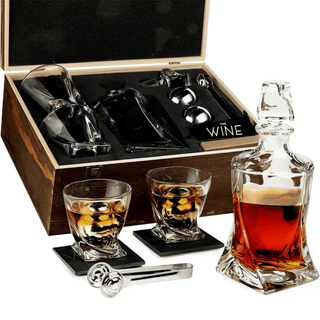 Japanese Crystal Whiskey Decanter Set In Wooden Storage Box Premium Barware Gift - Boutique Bella Bella