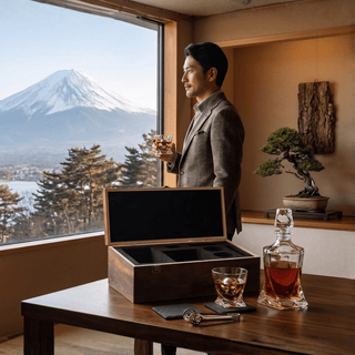 Japanese Crystal Whiskey Decanter Set In Wooden Storage Box Premium Barware Gift - Boutique Bella Bella