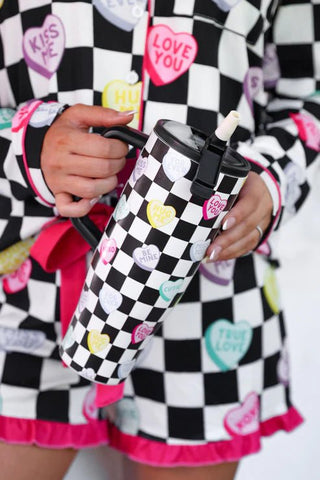 Jess Lea - Checkered Conversation Hearts Sleek Tumbler - Boutique Bella Bellatumbler