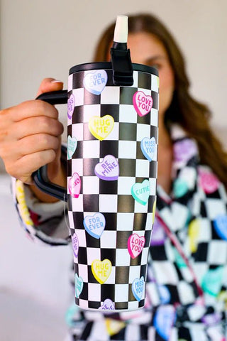Jess Lea - Checkered Conversation Hearts Sleek Tumbler - Boutique Bella Bellatumbler