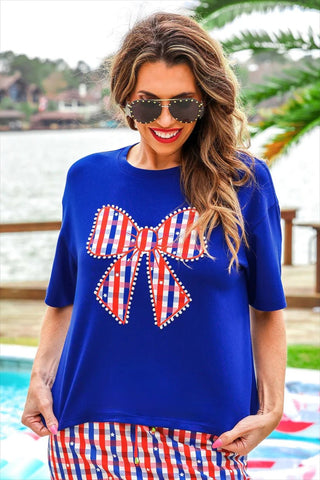 Jess Lea Gingham Glory Bow Luxe Tee - Boutique Bella BellaTop