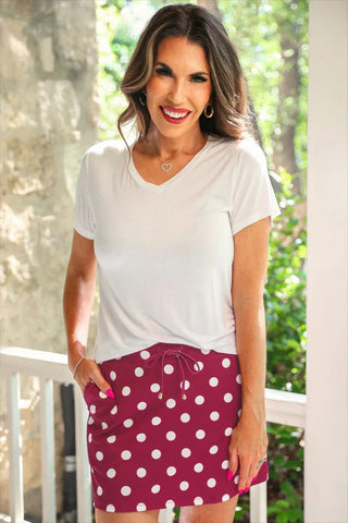 JESS LEA PRE-ORDER - Burgundy Polka Dot Skort - Boutique Bella BellaActive Wear Skort