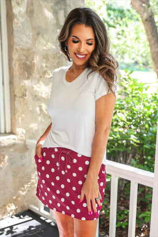 JESS LEA PRE-ORDER - Burgundy Polka Dot Skort - Boutique Bella BellaActive Wear Skort