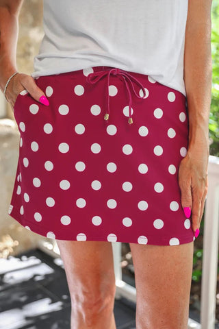 JESS LEA PRE-ORDER - Burgundy Polka Dot Skort - Boutique Bella BellaActive Wear Skort