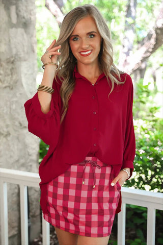 JESS LEA PRE-ORDER - Sloan Button Up - Burgundy - Boutique Bella BellaButton-Up