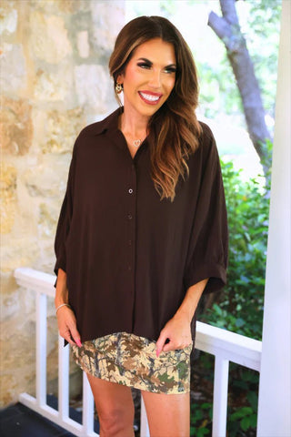 JESS LEA PRE-ORDER - Sloan Button Up - Chocolate - Boutique Bella BellaButton-Up