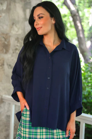JESS LEA PRE-ORDER - Sloan Button Up - Navy - Boutique Bella BellaButton-Up