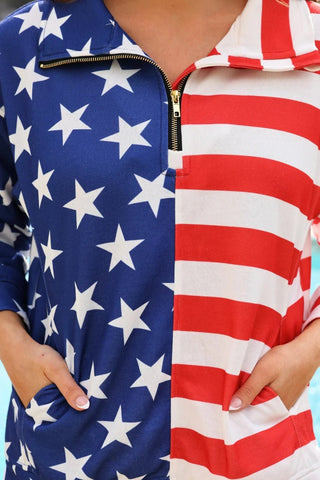 Jess Lea Stars and Stripes Quarter Zip Pullover - Boutique Bella BellaPullover