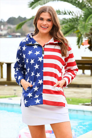 Jess Lea Stars and Stripes Quarter Zip Pullover - Boutique Bella BellaPullover