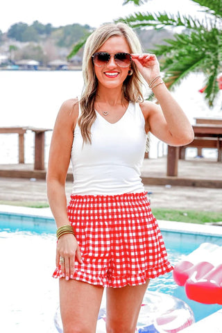 Jess Lea Sunny Strolls High Waisted Shorts - Red Gingham - Boutique Bella BellaShorts