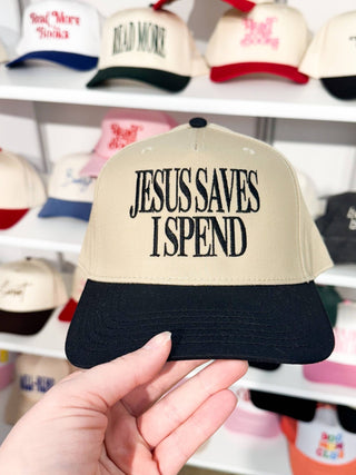 Jesus Saves I Spend Embroidered Trucker Hat - Boutique Bella BellaHats