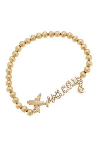 Jet Setter Pearl - Studded "Vacay" Stretch Bracelet Shiny Gold - Boutique Bella BellaBracelet