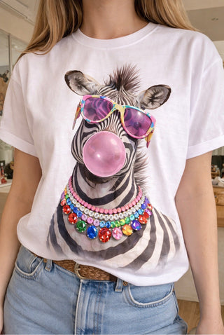 Jeweled Collar Funky Zebra on White Crew DS - Boutique Bella Bella