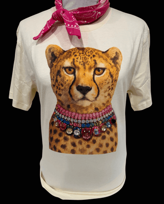 Jeweled Collar Leopard on Natural Crew DS - Boutique Bella Bella