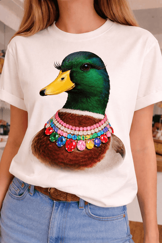 Jeweled Collar Mallard on White Crew DS - Boutique Bella Bella