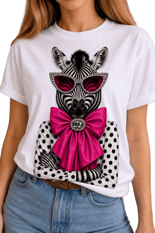 Jeweled Polka Dot Zebra on White Crew DS - Boutique Bella Bella