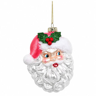 Jolly Santa with Flocked Hat Glass Ornament - Boutique Bella BellaOrnament
