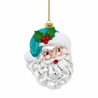 Jolly Santa with Flocked Hat Glass Ornament - Boutique Bella BellaOrnament
