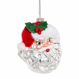 Jolly Santa with Flocked Hat Glass Ornament - Boutique Bella BellaOrnament