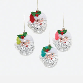 Jolly Santa with Flocked Hat Glass Ornament - Boutique Bella BellaOrnament