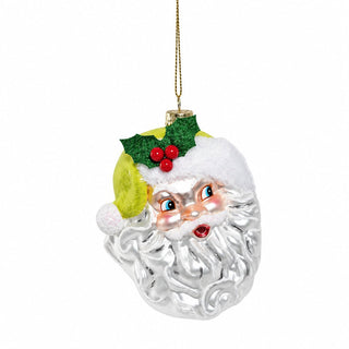 Jolly Santa with Flocked Hat Glass Ornament - Boutique Bella BellaOrnament