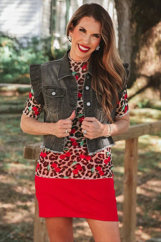Jordan Ruffle Black Denim Vest - Boutique Bella BellaVest
