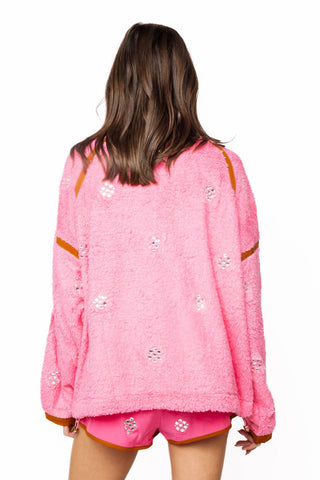 QOS Hot Pink Rhinestone Zip Up Fleece