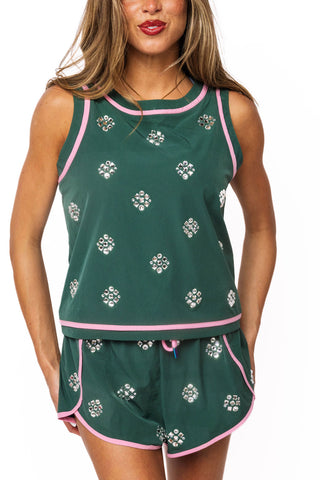 QOS Charcoal Evergreen Rhinestone Active Short