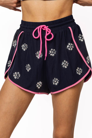 QOS Navy Rhinestone Active Short