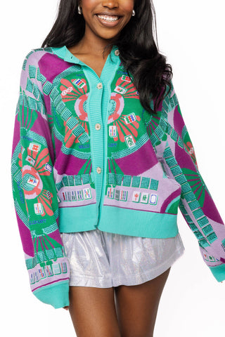 QOS Multi Mahjong Button Up Cardigan