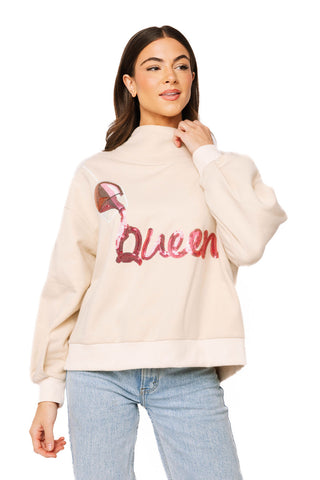 QOS Beige Red Wine Pouring Queen Sweatshirt