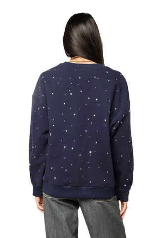 QOS Navy Rhinestone Statue of Liberty Sweatshirt