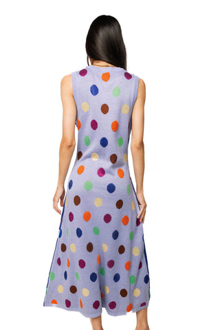 QOS Royal Multi Polka Dot Knit Midi Dress