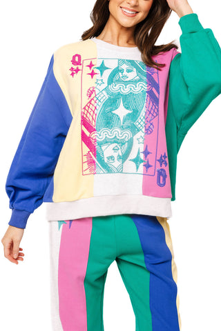 QOS Multi Colorblock Stripe QOS Card Logo Sweatshirt