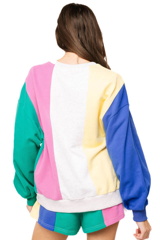 QOS Multi Colorblock Stripe QOS Card Logo Sweatshirt