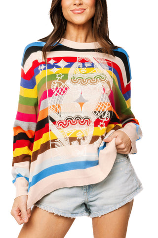 QOS Multi Striped QOS Card Logo Sweater