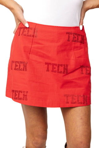 QOS Licensed Texas Tech Tonal Rhinestone Scattered Abbreviation Skirt