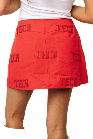 QOS Licensed Texas Tech Tonal Rhinestone Scattered Abbreviation Skirt