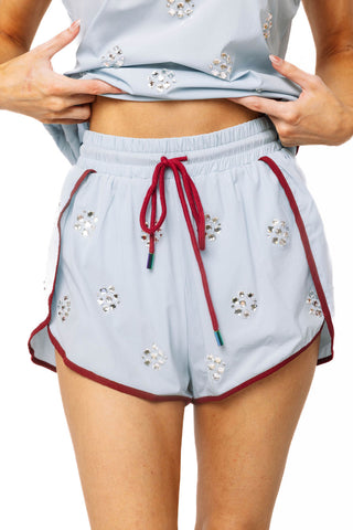 QOS Light Blue Rhinestone Active Shorts