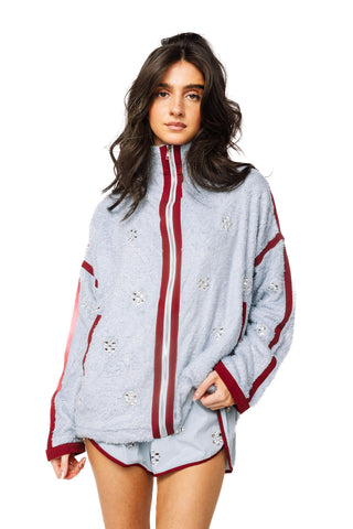 QOS Light Blue Rhinestone Zip Up Fleece