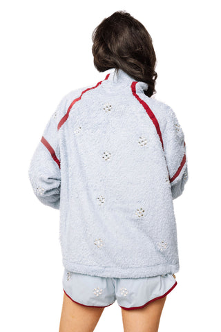 QOS Light Blue Rhinestone Zip Up Fleece