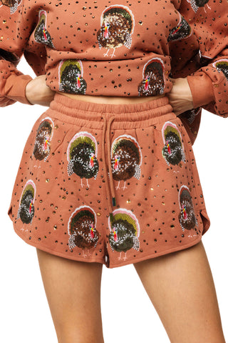 QOS Rust Rhinestone Scattered Turkey Short