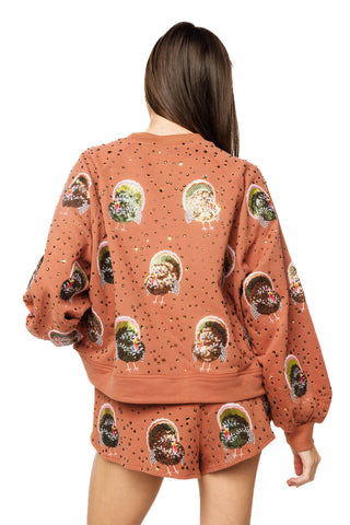 QOS Rust Rhinestone Scattered Turkey Short