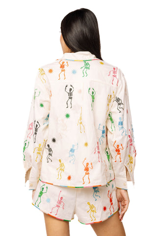 QOS Beige Multi Skeleton Cotton Short